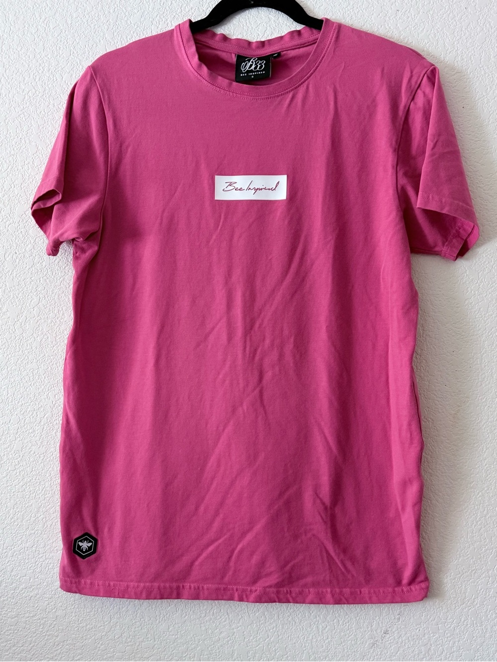 be inspired Hot Pink Short Sleeve Tee with Script Chest Logo 0090